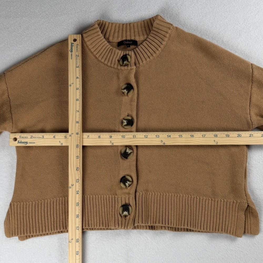 Quince Women's Organic Cotton Cropped Cardigan Camel Brown Small - Picture 4 of 10